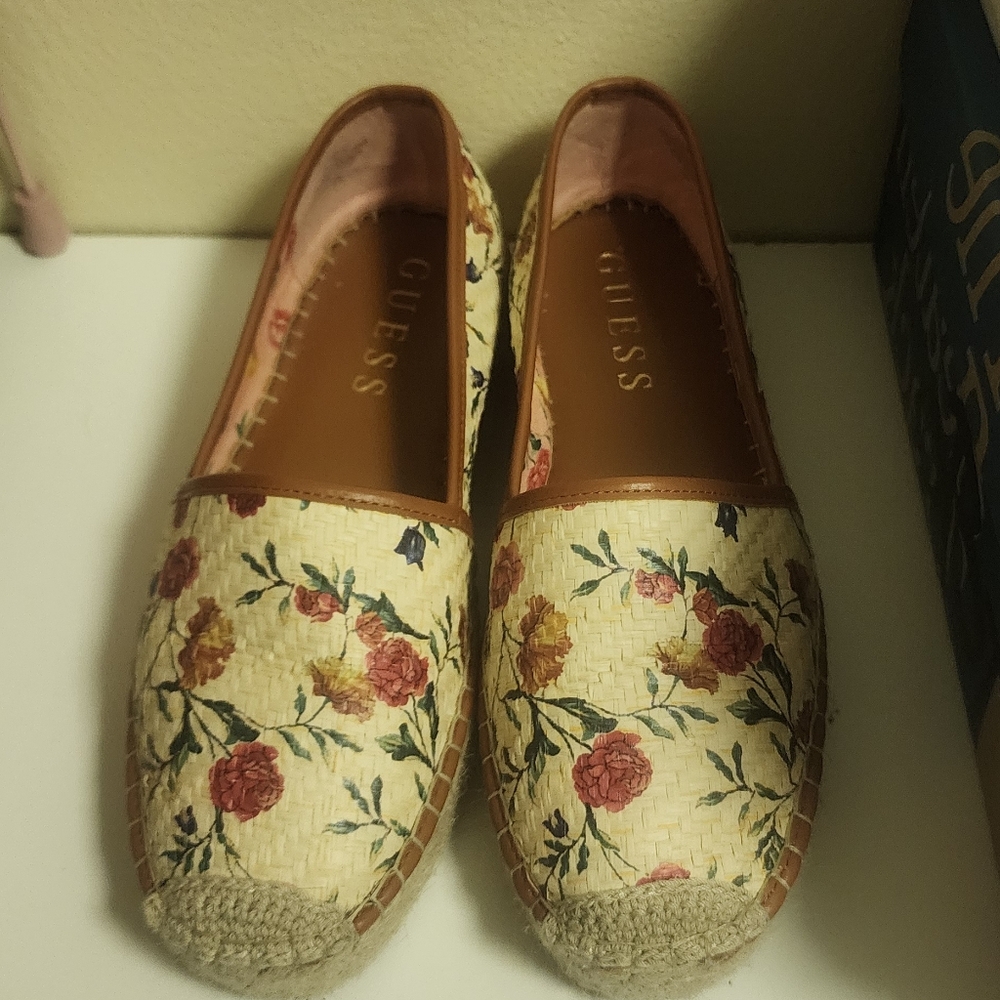 Guess Cream and Pink Espadrilles with Floral Design